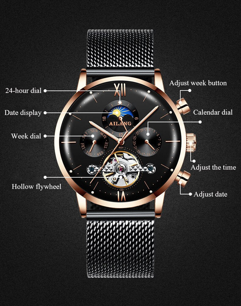 AILANG Automatic Watch Men Double Tourbillon Mechanical Wristwatches Men's  Transparent Skeleton Clock Male Waterproof Relogio - AliExpress