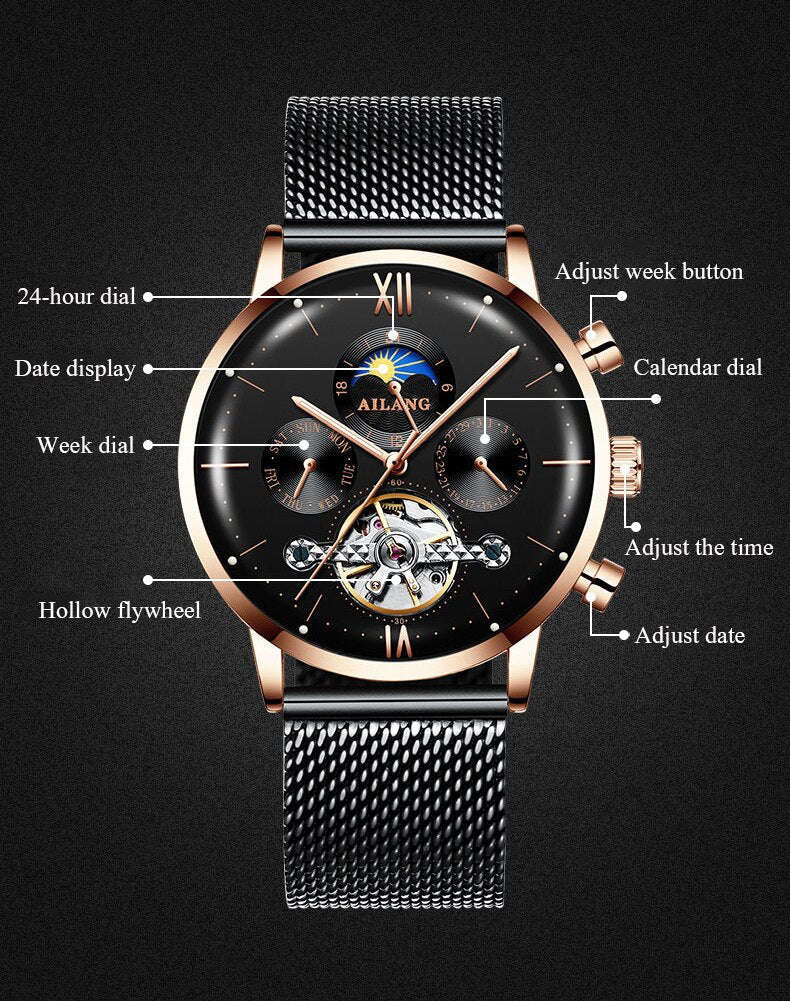 AILANG Mens Open heart Day / Date automatic watch - Westies Watches