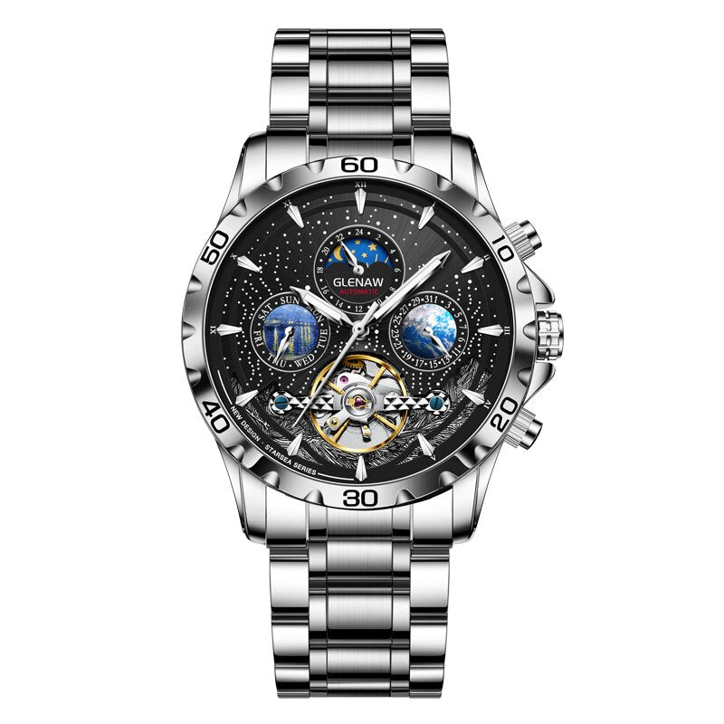 GLENAW Men's MOON Automatic Skeleton Wristwatch - Westies Watches