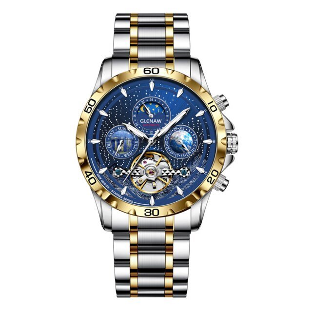 GLENAW Men's MOON Automatic Skeleton Wristwatch - Westies Watches