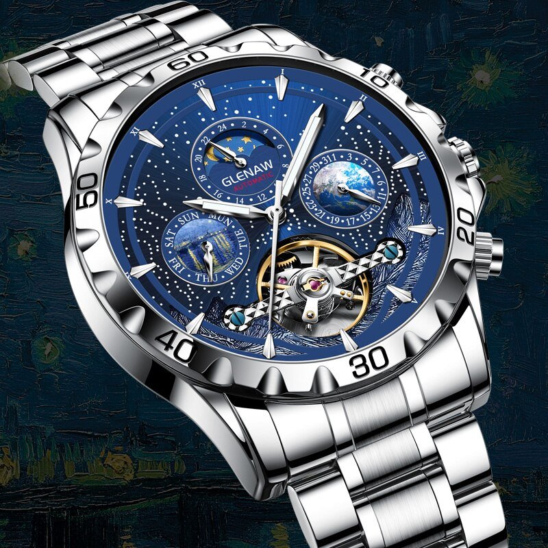 GLENAW Men's MOON Automatic Skeleton Wristwatch - Westies Watches