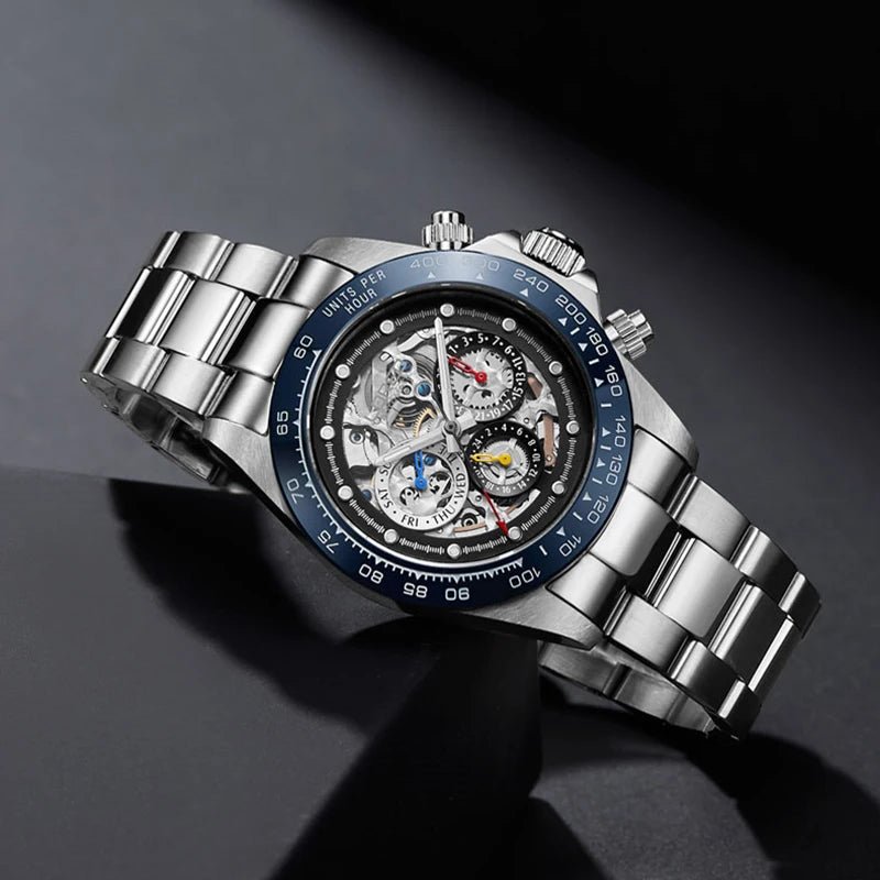LOREO Men’s Day/Date Skeleton Wristwatch - Westies Watches