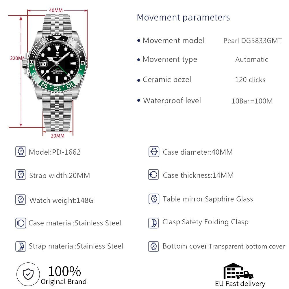 PAGANI Men's Automatic Wristwatch with Sapphire Glass - Westies Watches