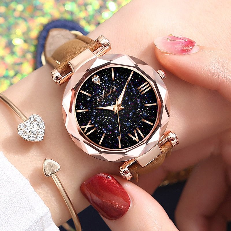 SHSHD Women Casual Quartz Watch with Starry Sky Dial Westies Watches