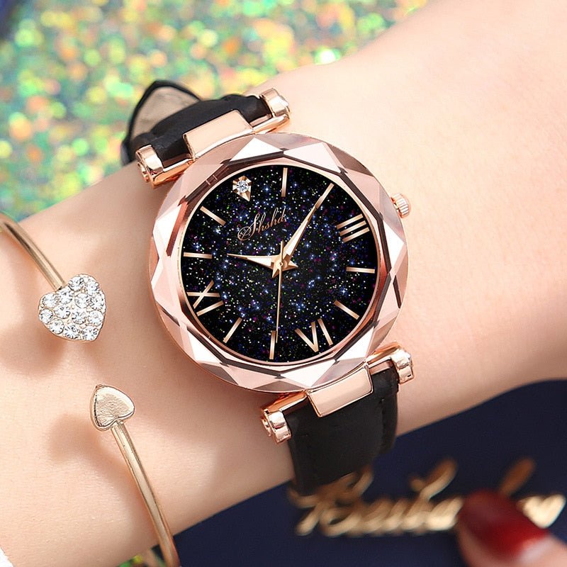 SHSHD Women Casual Quartz Watch with Starry Sky Dial - Westies Watches