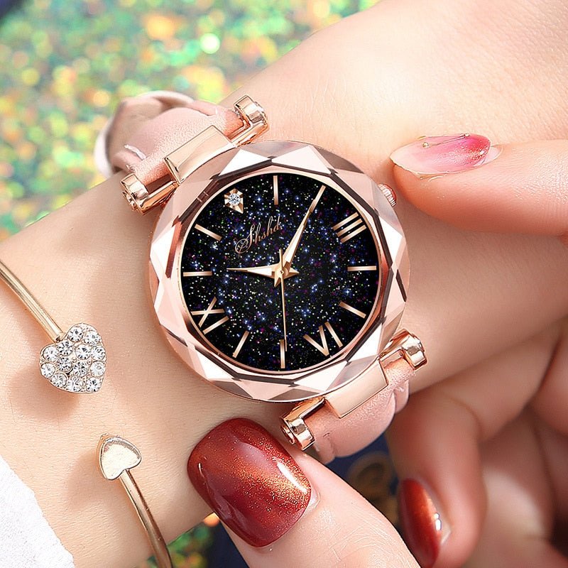 SHSHD Women Casual Quartz Watch with Starry Sky Dial - Westies Watches